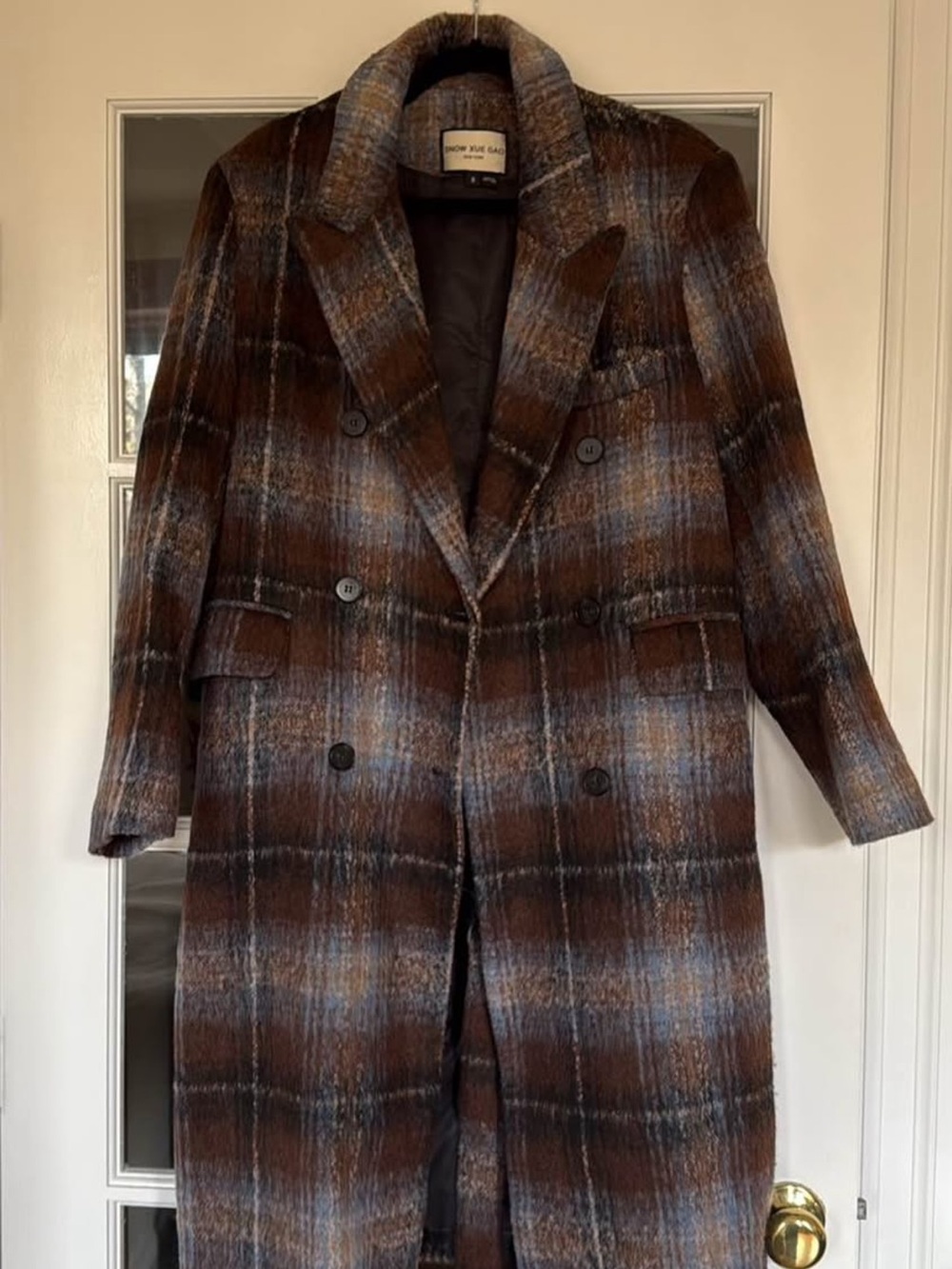 Snow Xue Gao Brown Plaid Double-Breasted Coat